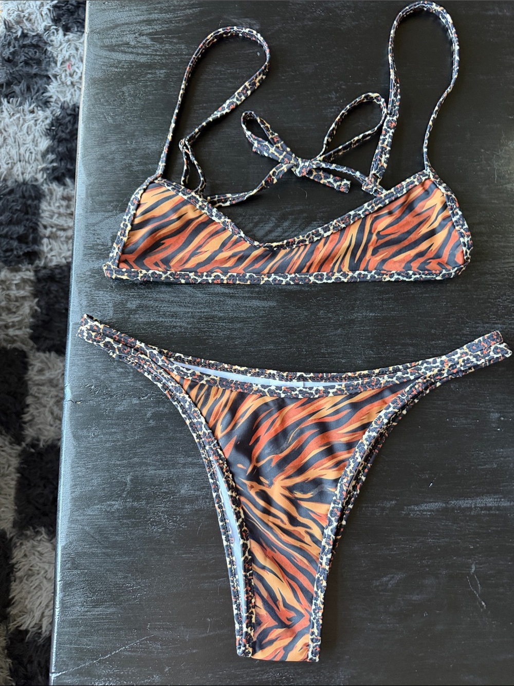 SHEIN Orange and Black Tiger Print Bikini Set